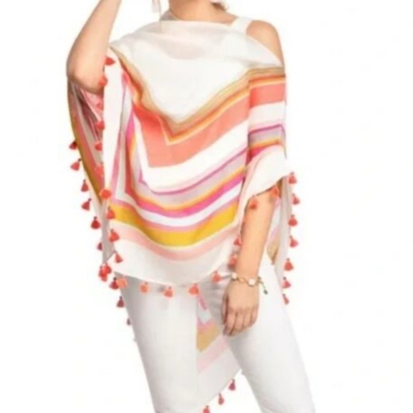 Spartina 449 Striped Linen Blend Summer Poncho With Tassles O/S - Picture 1 of 7